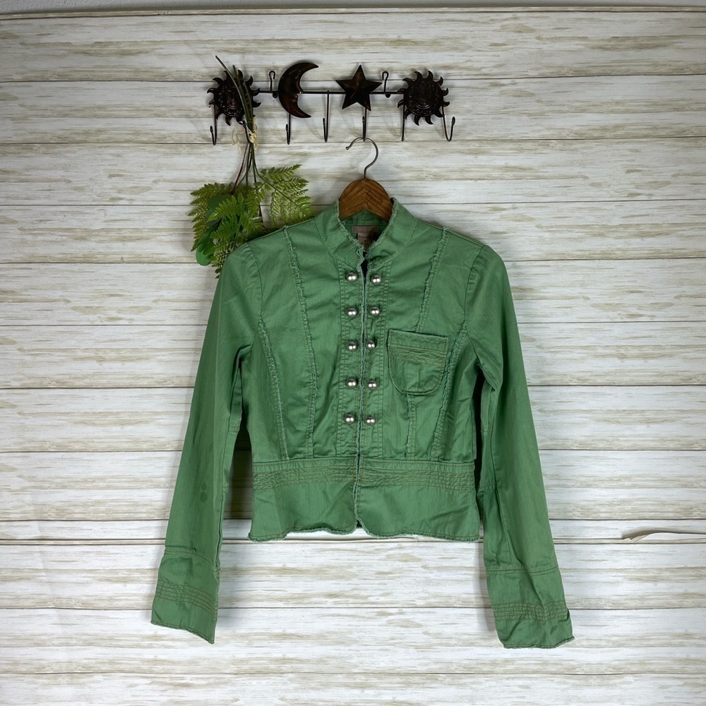 Y2K Lime Green Twenty One cropped Military Inspired Hook and Eye Jacket